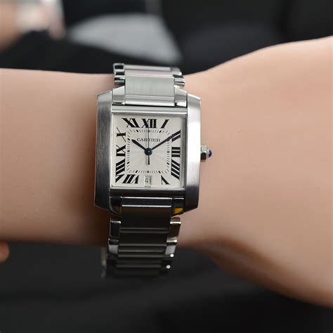 cartier tank stainless steel watch